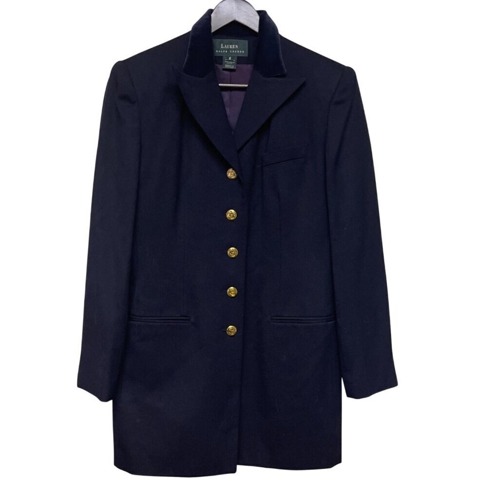 Lauren Ralph Lauren VTG Women's Wool Velvet Collar Blazer Jacket Blue Size 6